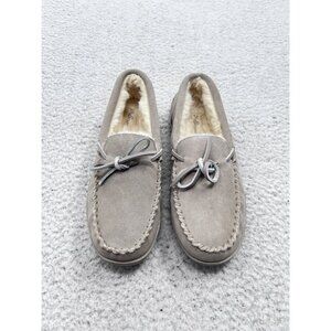Women's My Slippers Gray Leather Upper Moccasin Slip On Shoes Size 9